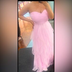 Baby pink strapless tulle gown!